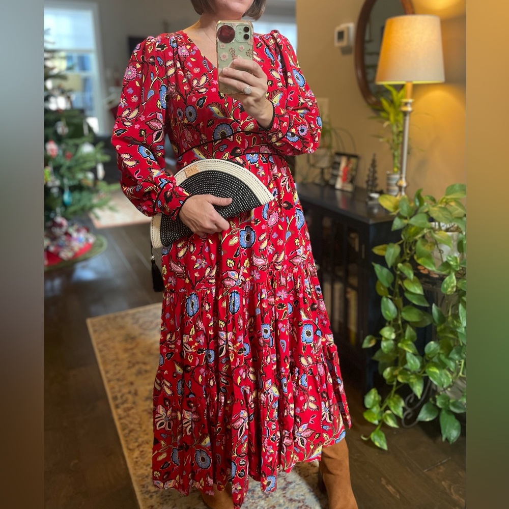 Boden Red Floral Midi Dress